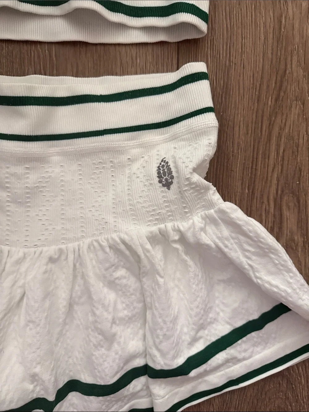 Free People- Matching Set - White Tennis Set with Green Stripe Accents